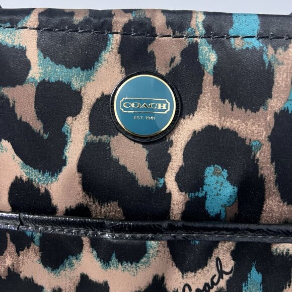 Coach Ocelot Print Tote Teal F25282 Black Teal Brown Shoulder Handbag w Hangtags - Picture 11 of 14